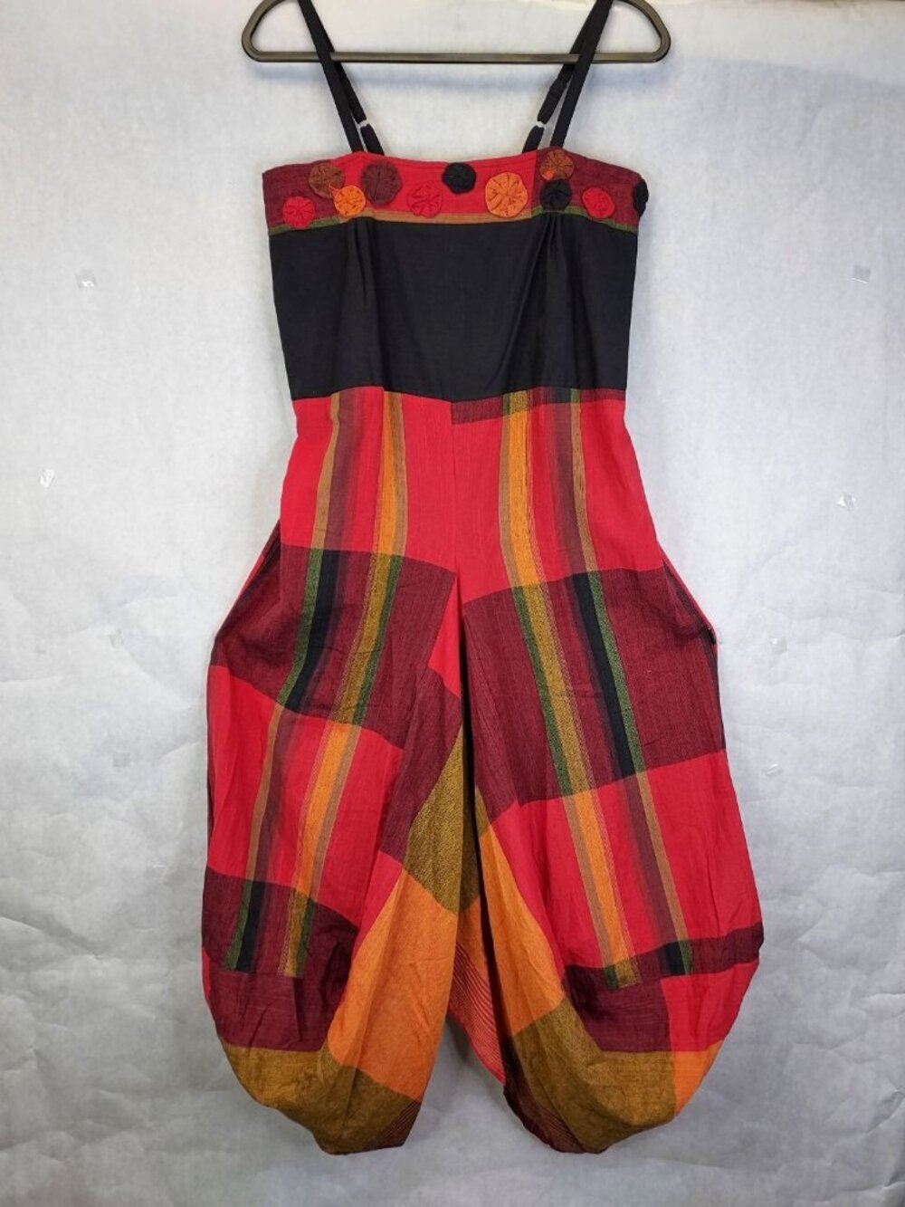 Leopards & Roses Maxi Sun Dress Women's XL Smocked Red Plaid Boho Cotton NEW
